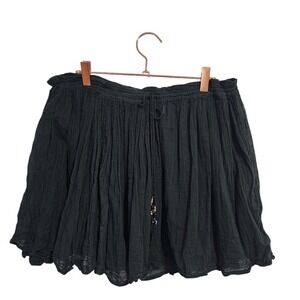 SHORT CIRCUIT 100% Cotton Gauze Boho Festival Mini Skirt Free Size in black